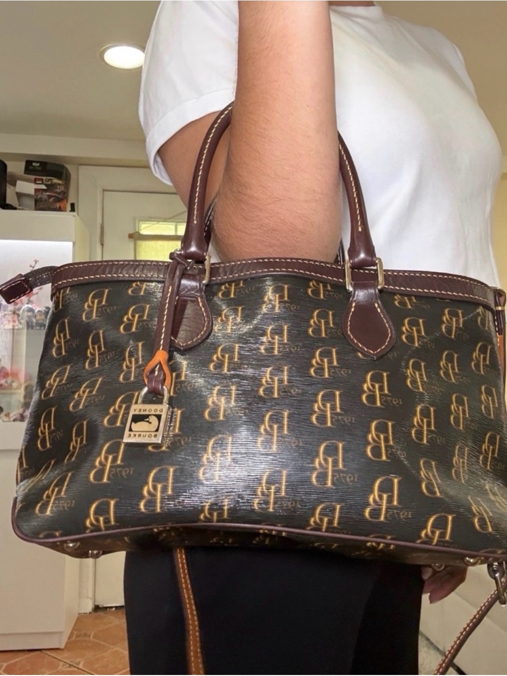 Dooney & Bourke Brown & Tan Signature DB Satchel - Picture 6 of 6